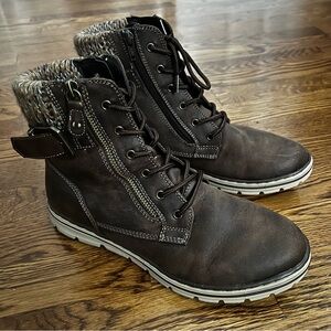 Cliffs by WHITE MOUNTAIN Brown Combat Boots with Knit Trim